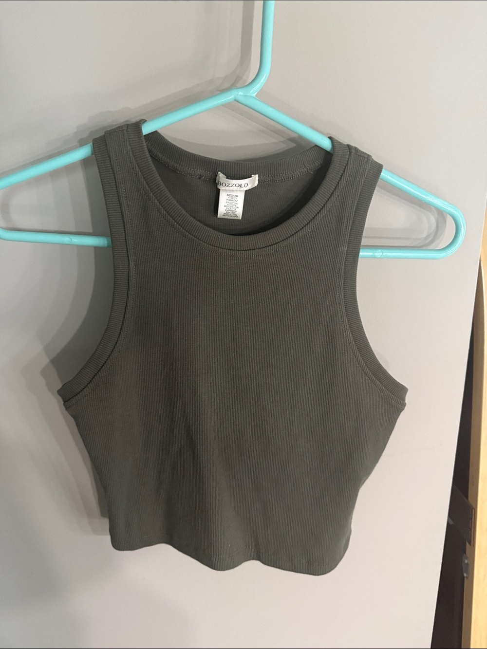 Bozzolo Olive Green Ribbed Tank Crop